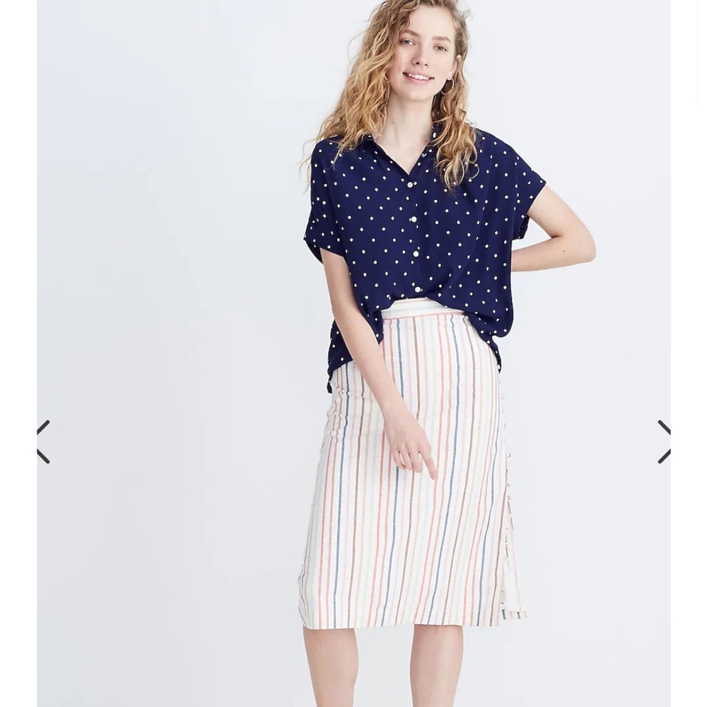 XS Madewell women’s central shirt in polka dot navy white euc button up blouse